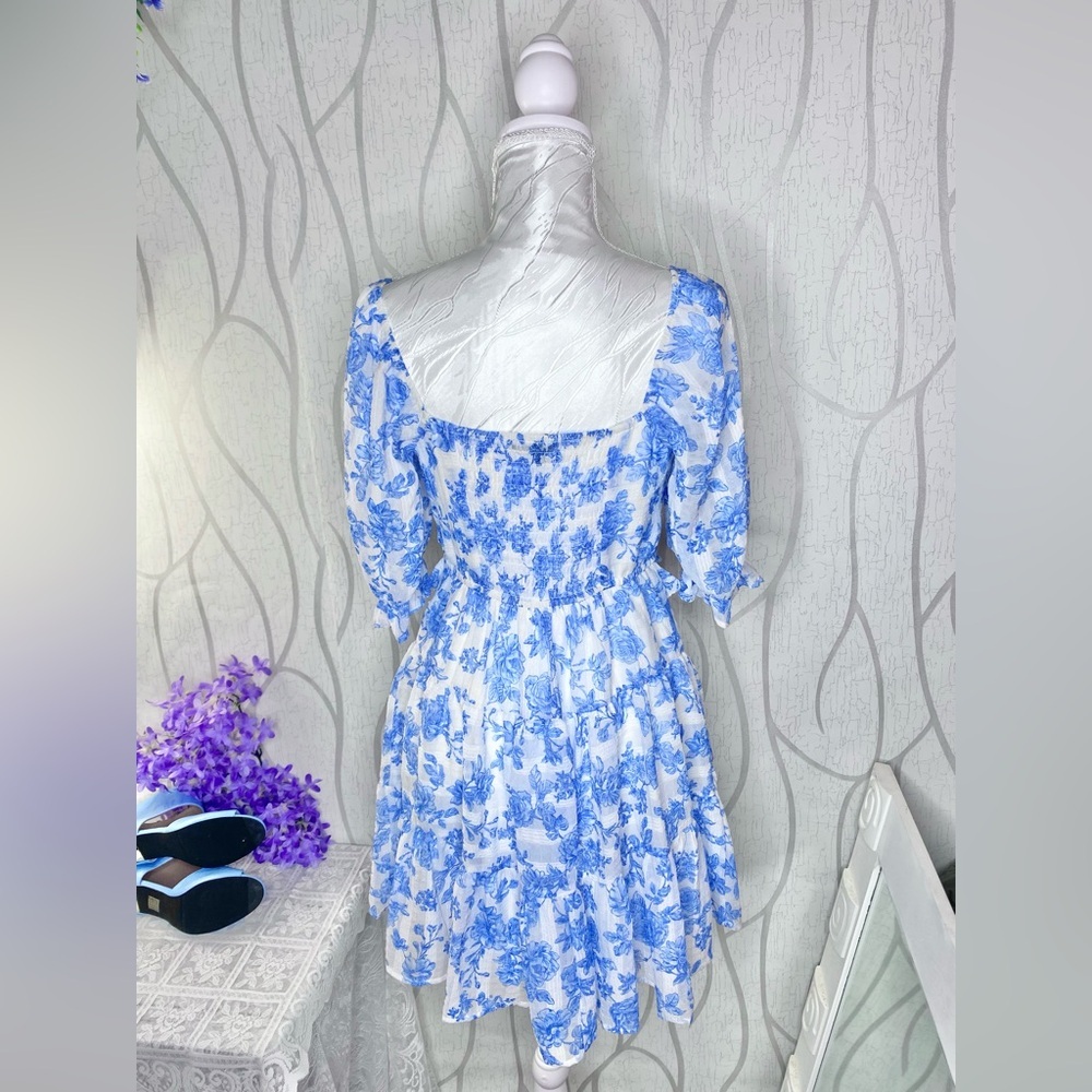 🌹 Trixxi 🌹 NWT Blue & White Floral Ruffle Babydoll Dress - Picture 16 of 16